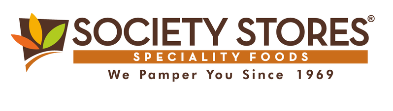 Society Stores Specialty Foods logo with colorful leaf and tagline We Pamper You Since 1969